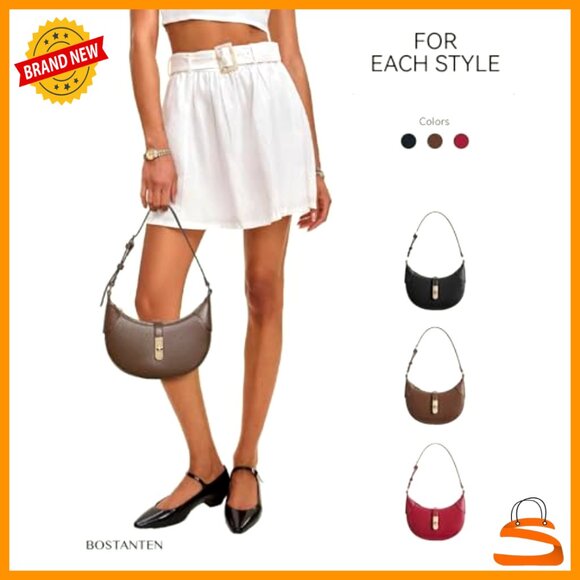 Small Vegan Leather Shoulder Bag Crescent Moon Hobo Purse Adjustable Strap - Picture 5 of 7